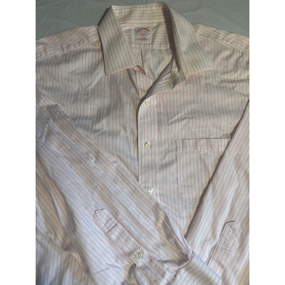 Brooks Brothers  Dress Shirt 17‎ 1/2-4/5 Pink Stripe Long Sleeve Non-Iron Cotton